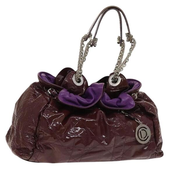 DIOR Canage Chain Tote Bag Patent Leather Purple Silver - Picture 1 of 12